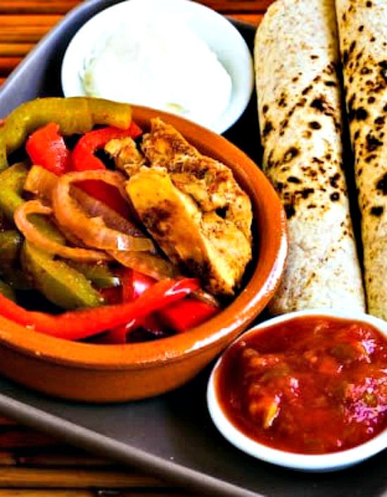 Chicken Fajitas in the Crockpot close-up photo of finished dish on plate