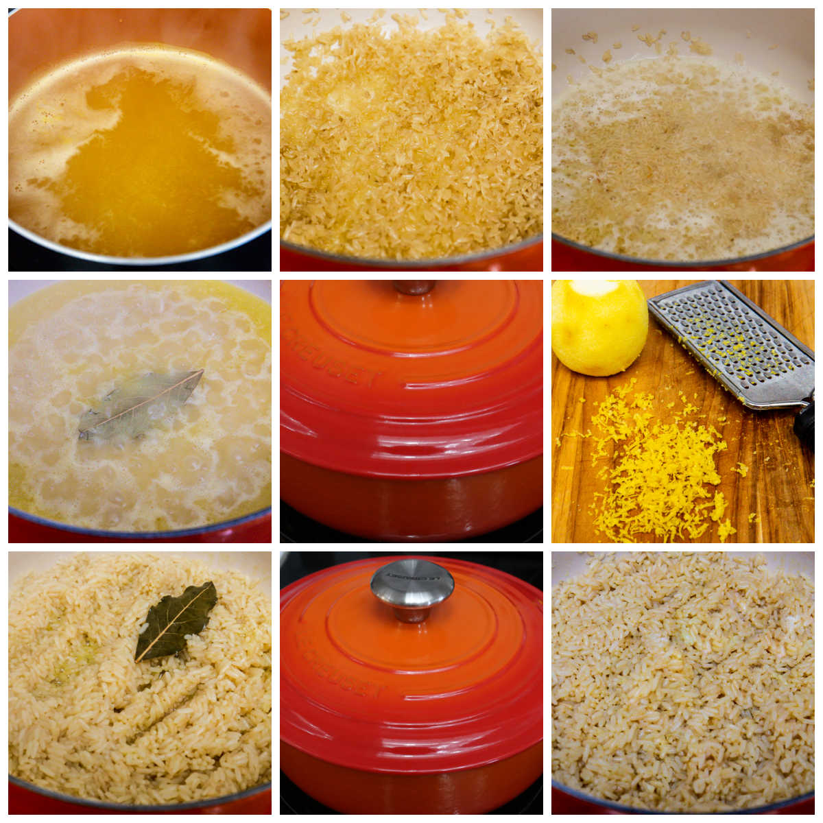 Greek Lemon Rice process shot collage.