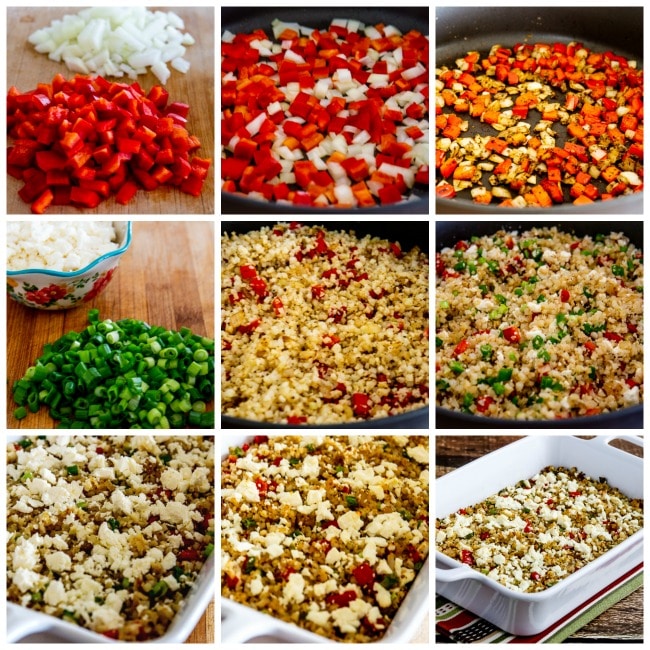 Greek Cauliflower Rice Bake process shots collage