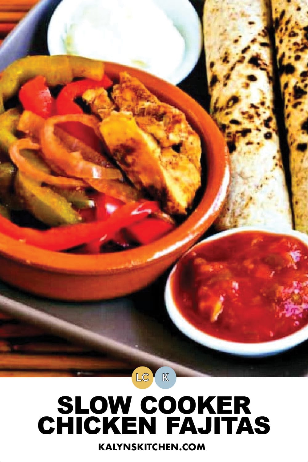 Pinterest image of slow-cooking chicken fajitas