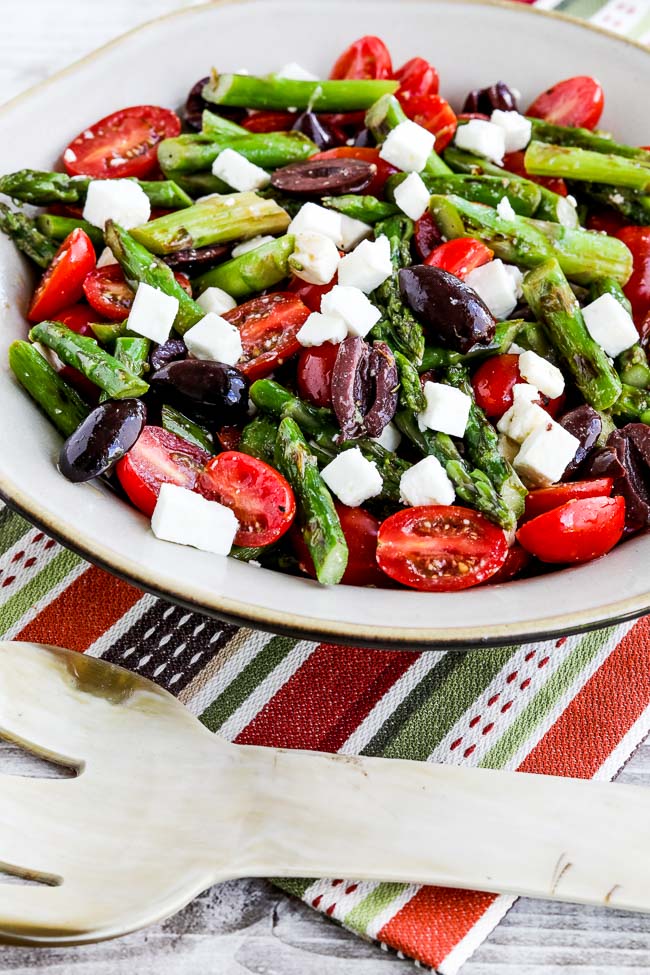 Asparagus Salad with Cherry Tomatoes, Kalamata Olives, and Feta found on KalynsKitchen.com