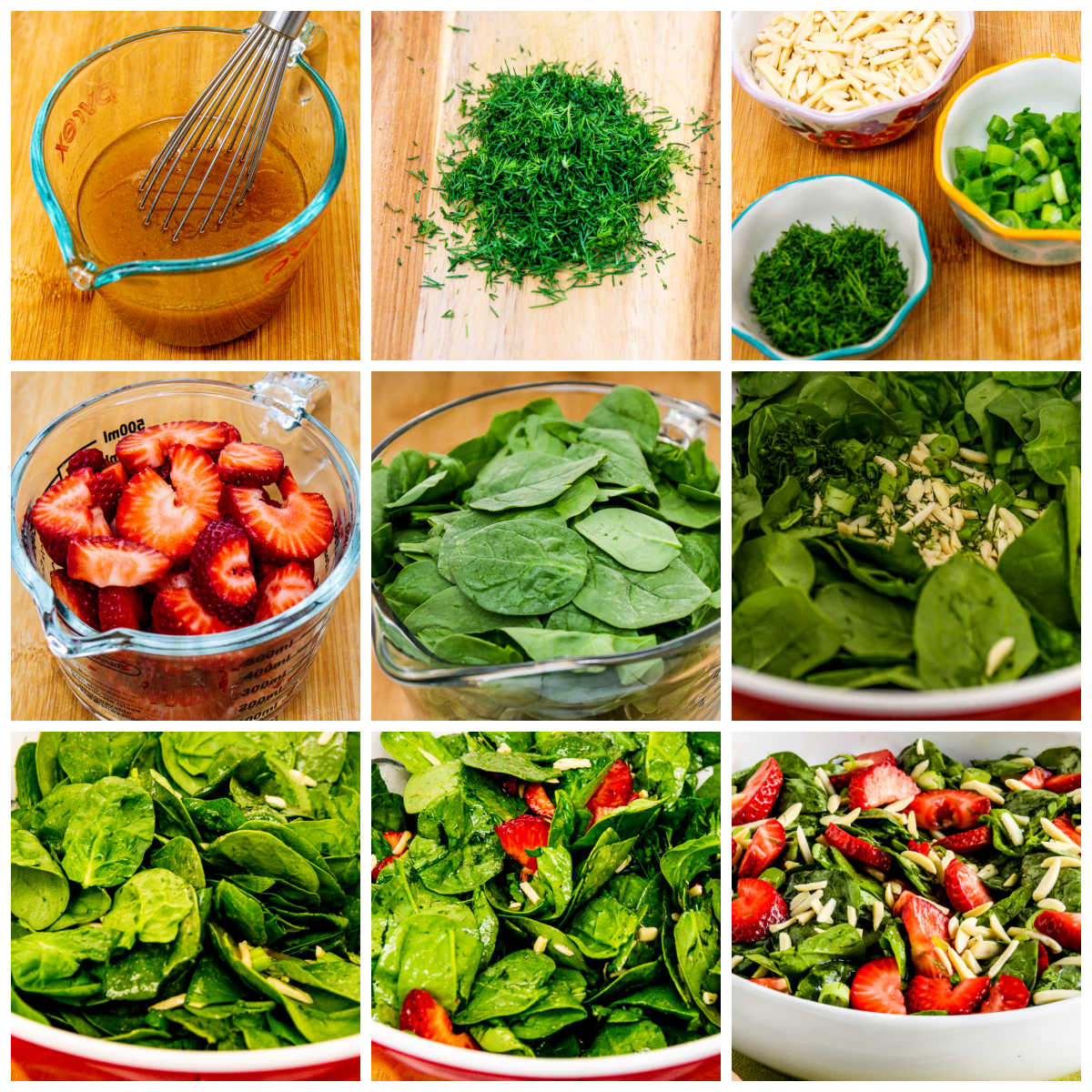 Process shot collage for Strawberry Spinach Salad.