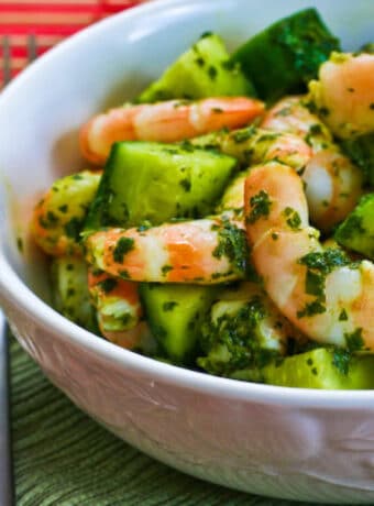 Shrimp Cucumber Salad shown in serving bowl