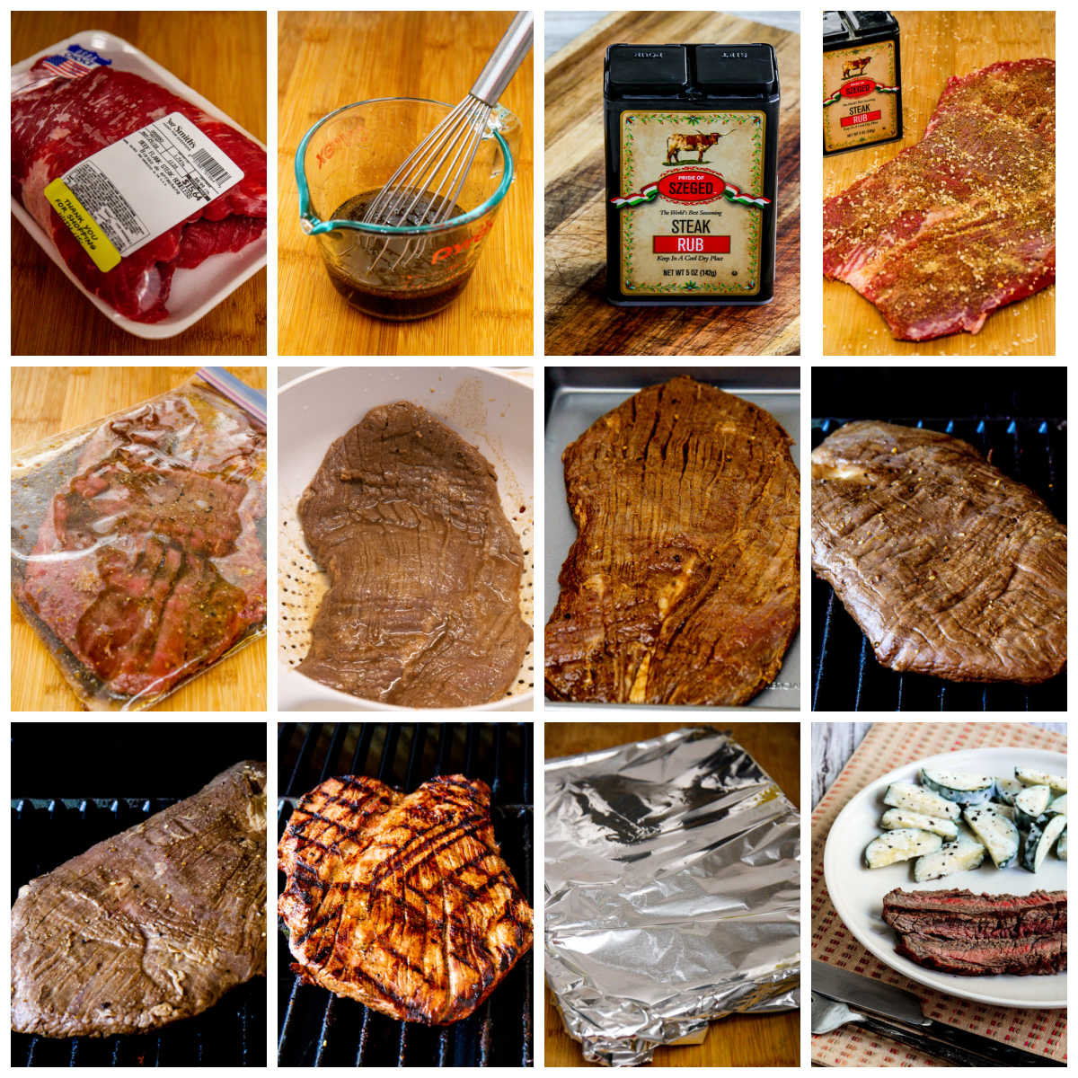 Marinated Grilled Flank Steak collage of recipe steps.