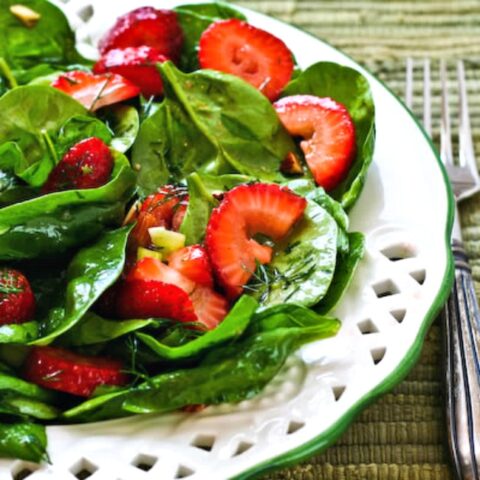 Strawberry Spinach Salad photo of finished salad on plate