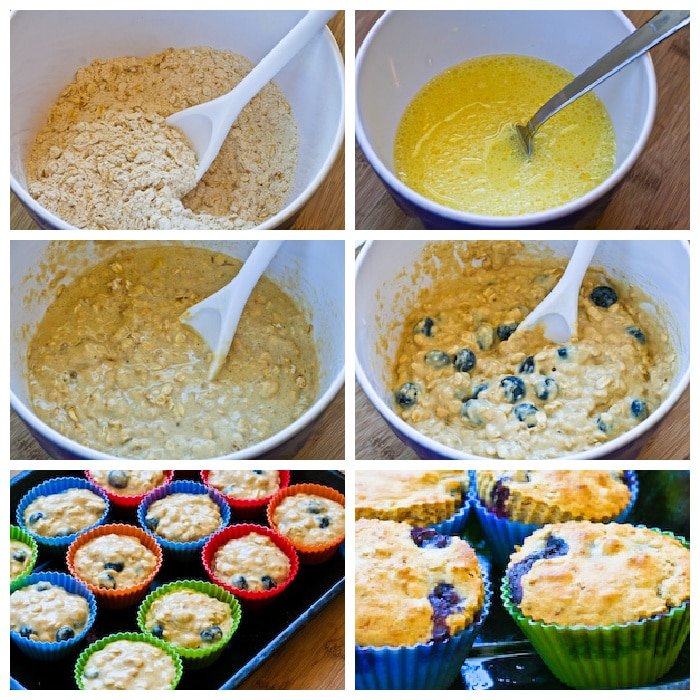 Low-Sugar Whole Wheat Blueberry Muffins process shots collage