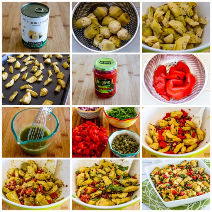 process shots collage for Artichoke Heart Salad