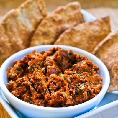 Sun-Dried Tomato Tapenade Recipe with Garlic and Herbs found on KalynsKitchen.com