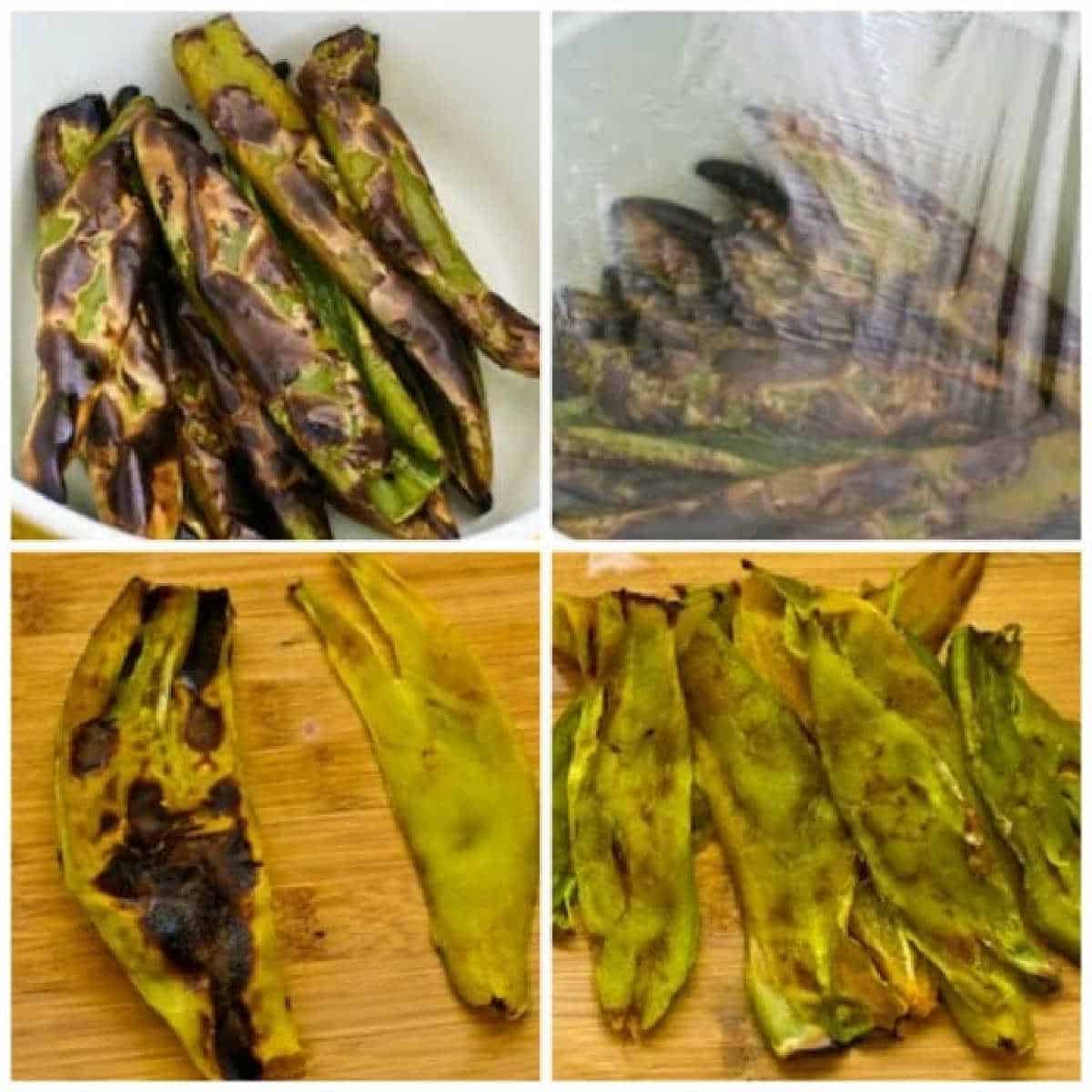 collage photo showing How to Peel Green Chiles After Roasting: