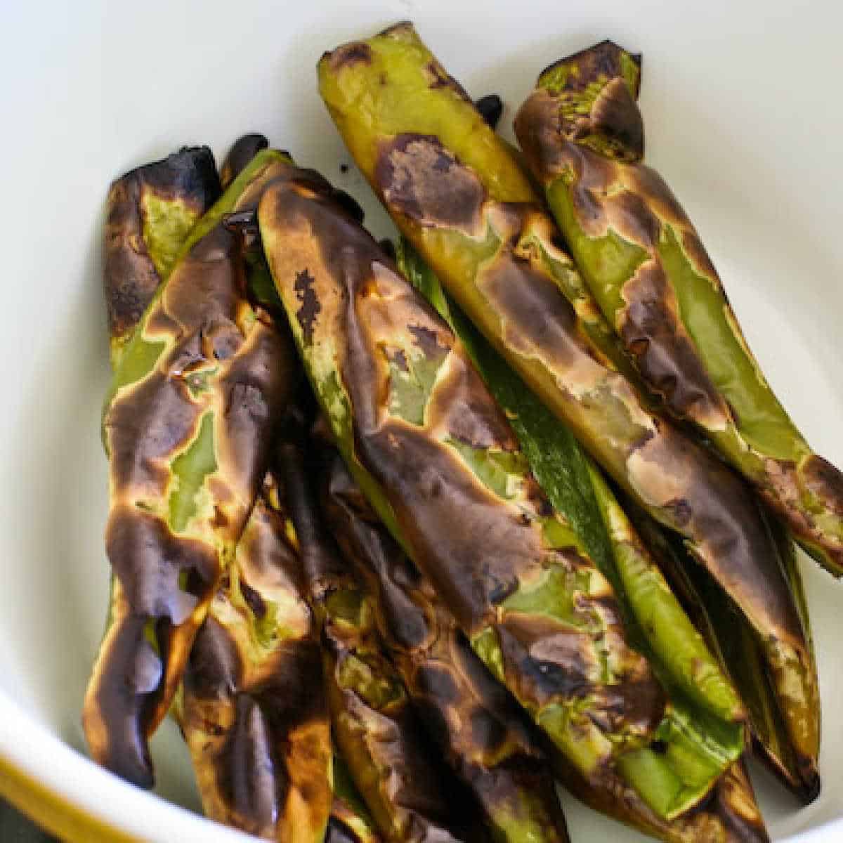 roasted green chiles in bowl