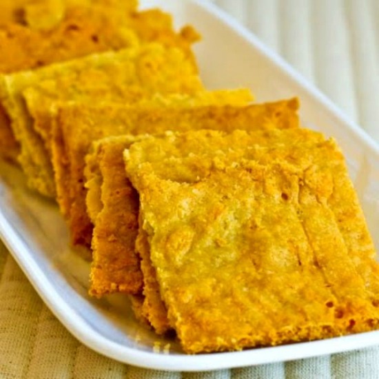Low-Carb and Gluten-Free Cheese Crackers with Almond Flour found on KalynsKitchen.com