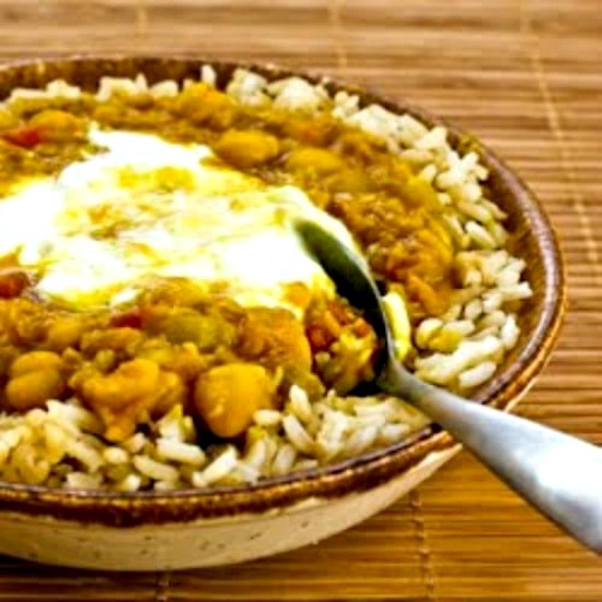 Spicy Red Lentil and Chickpea Stew (Paula's Moroccan Lentil Stew) found on KalynsKitchen.com