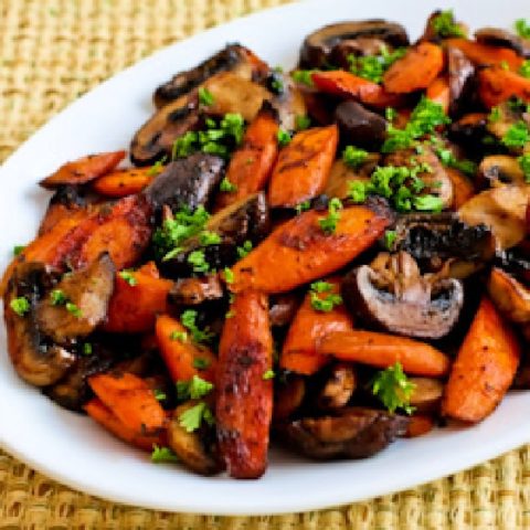 Roasted Carrots and Mushrooms on serving plate, second photo