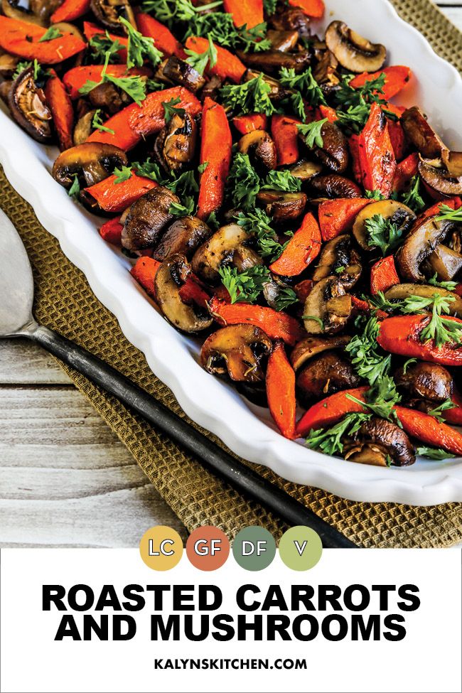 Pinterest image of roasted carrots and mushrooms