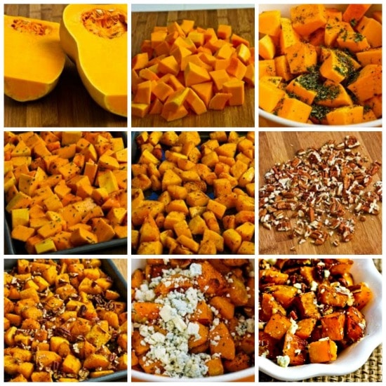 Roasted Butternut Squash with Rosemary, Pecans, and Gorgonzola Cheese found on KalynsKitchen.com