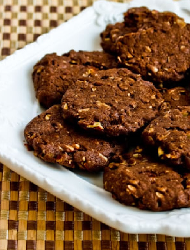 Sugar-Free Chocolate Cookies with Pecans shown on serving plate
