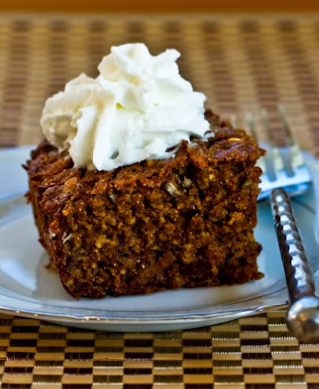 Oatmeal Spice Cake with Persimmon on serving plate with fork