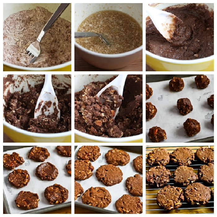 Whole Grain Sugar-Free Chocolate Cookies with Pecans process shots collage