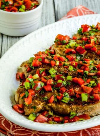 Square image for Creole Pork Chops with Tomato-Pepper Relish.