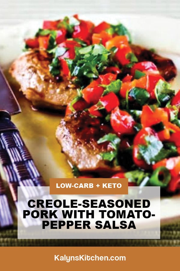 Pinterest image of Creole-Seasoned Pork with Tomato-Pepper Salsa
