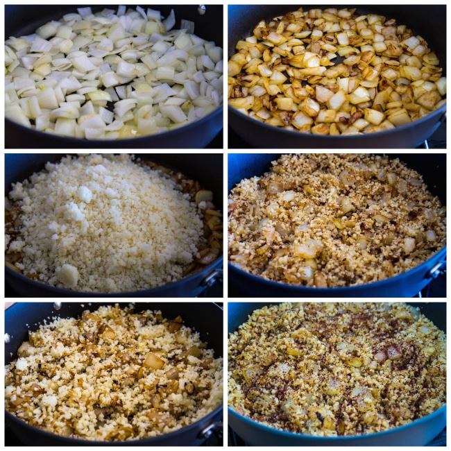 Steps for making Low-Carb Cauliflower Rice with Fried Onions and Sumac