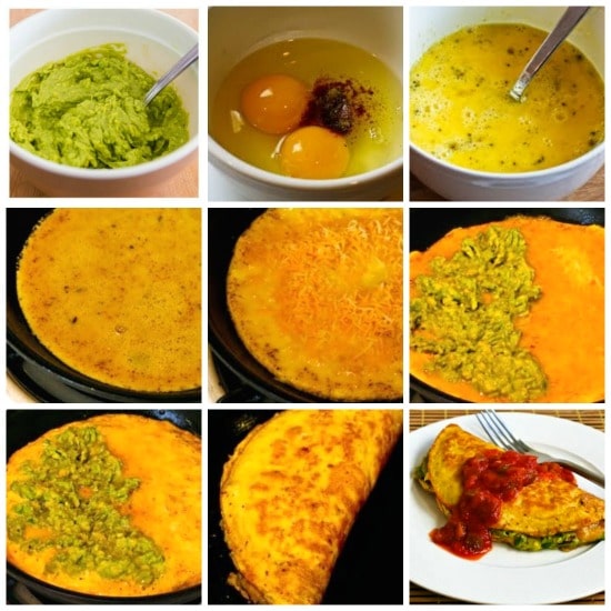 Low-Carb Southwestern Omelet with Easy Guacamole and Salsa on KalynsKitchen.com