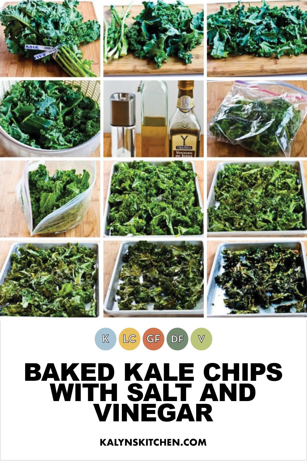 Pinterest image of Baked Kale Chips with Salt and Vinegar