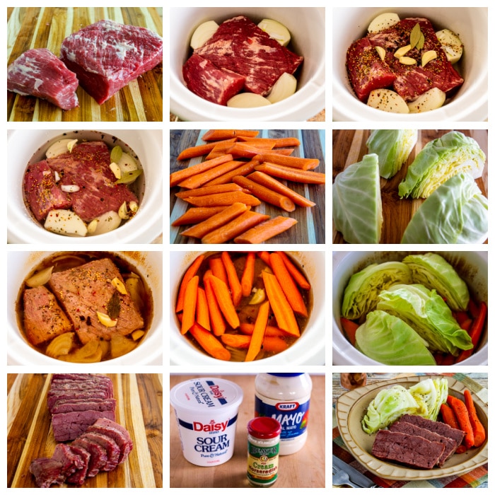 Slow Cooker Corned Beef process shots collage