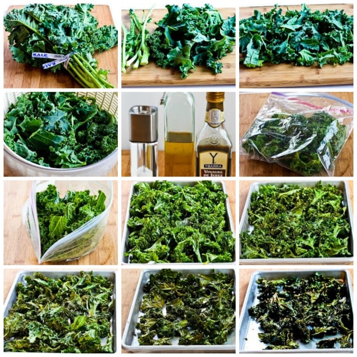 Roasted Kale Chips with Sea Salt and Vinegar process shots collage