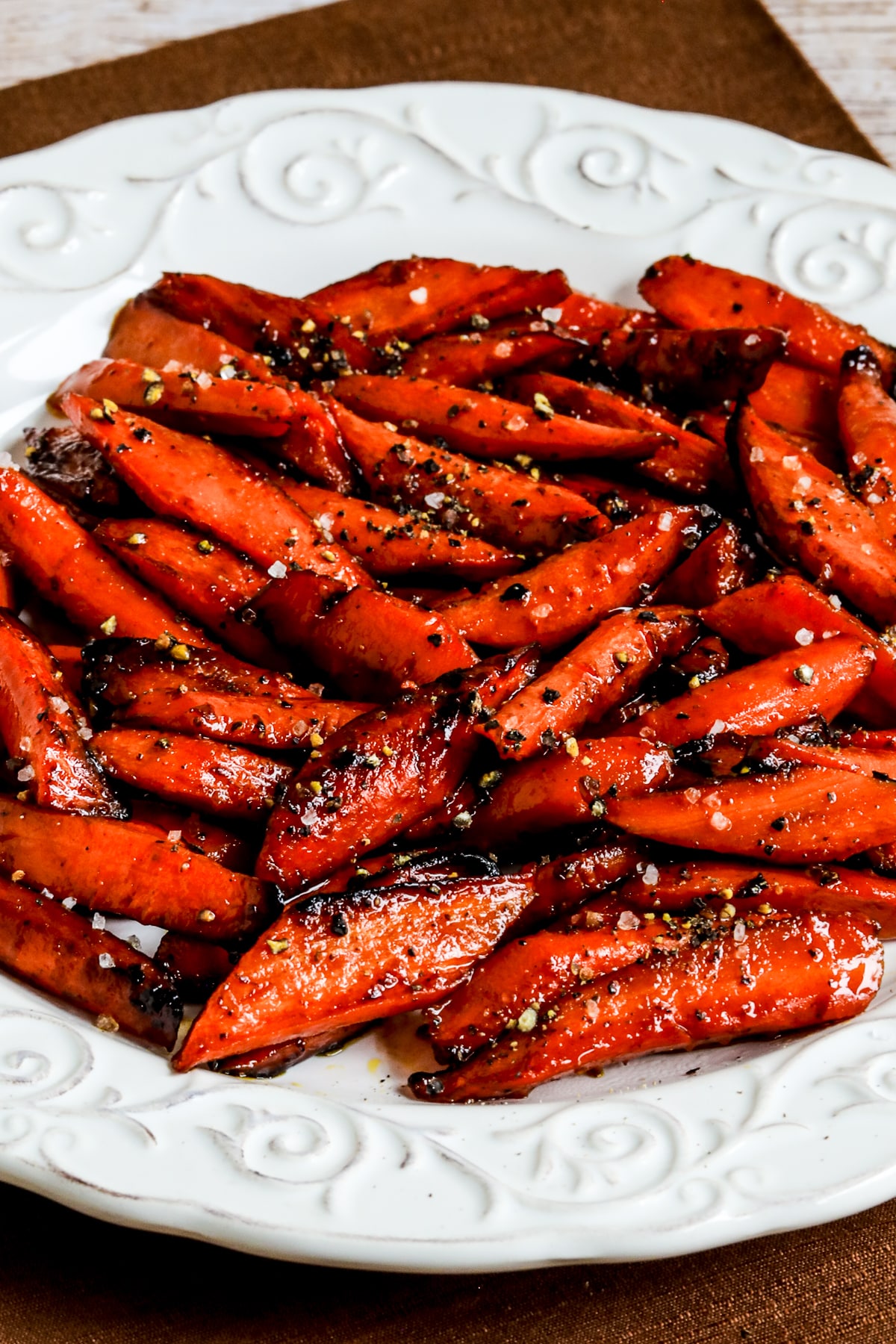 Maple Glazed Carrots shown on serving plate.