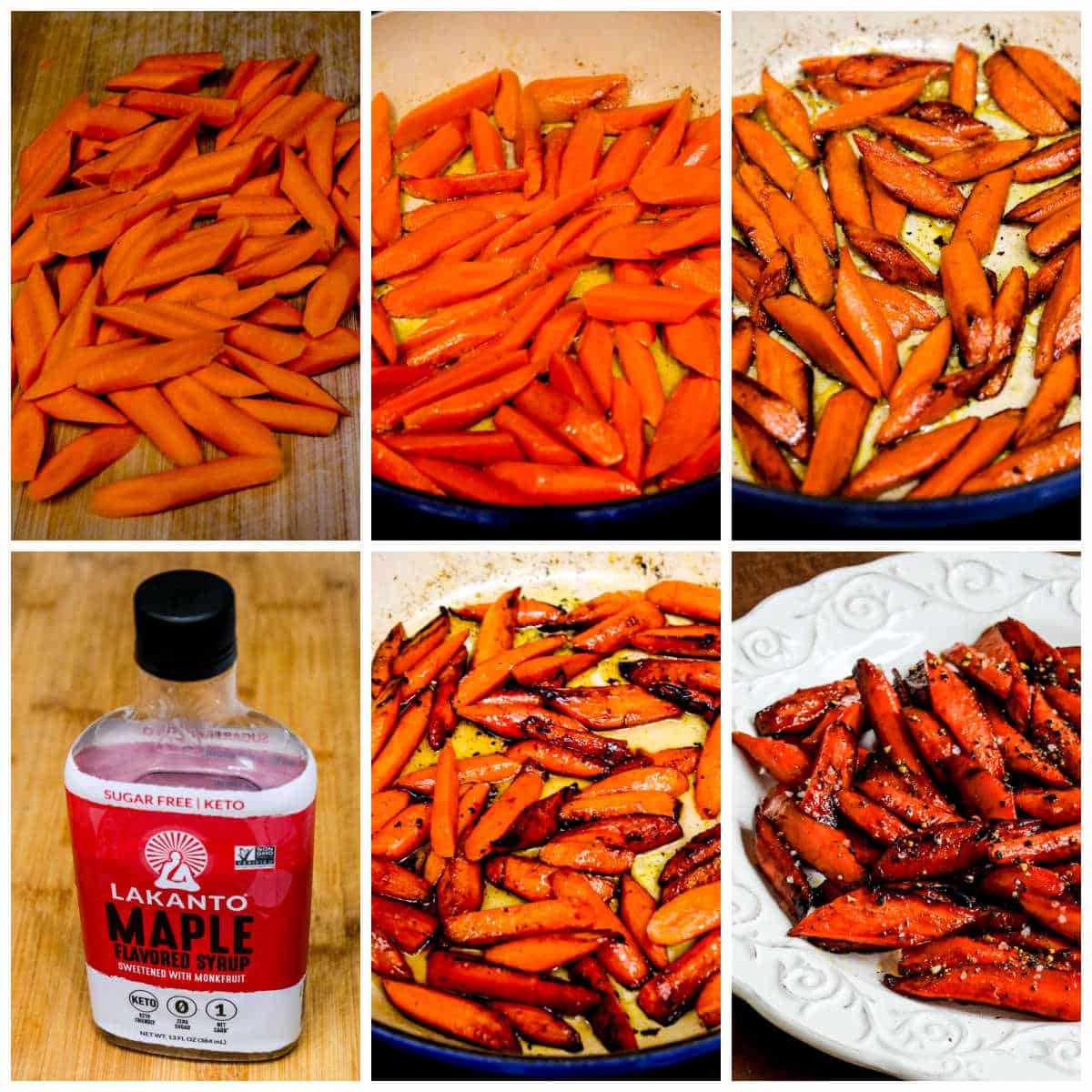 Collage photo for Maple Glazed Carrots showing recipe steps.