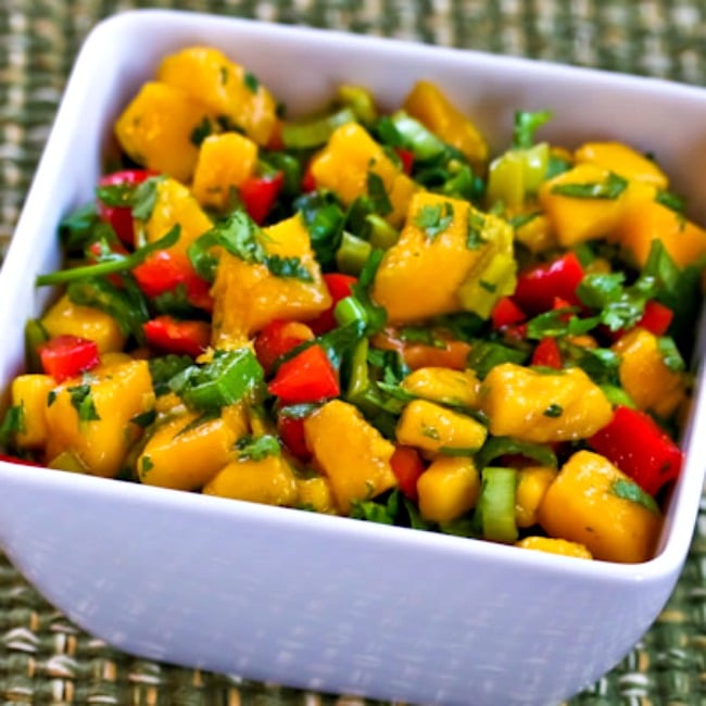 Mango Salsa with Red Bell Pepper finished salsa in bowl