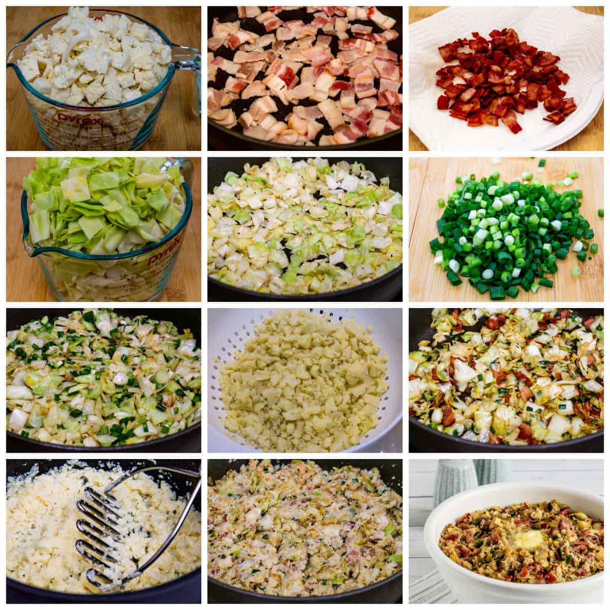 Low-Carb Colcannon Recipe with Bacon collage of recipe steps