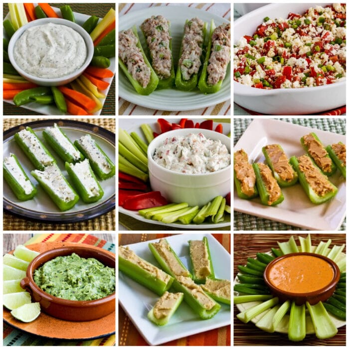 Tasty Carb-Conscious Snacks with Celery collage of featured recipes