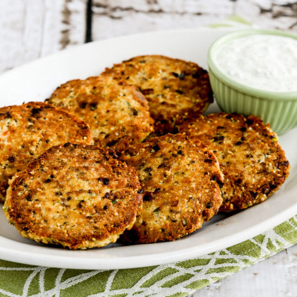 Low-Carb Salmon Patties with Double-Dill Tartar Sauce found on KalynsKitchen.com