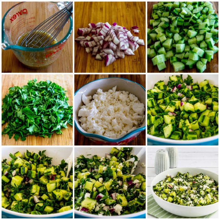 Cucumber Salad with Parsley and Feta process shots collage