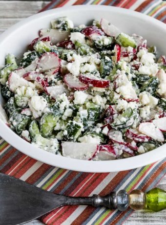 Cucumber and Radish Salad with Feta, Red Wine Vinegar, and Buttermilk Dressing found on KalynsKitchen.com