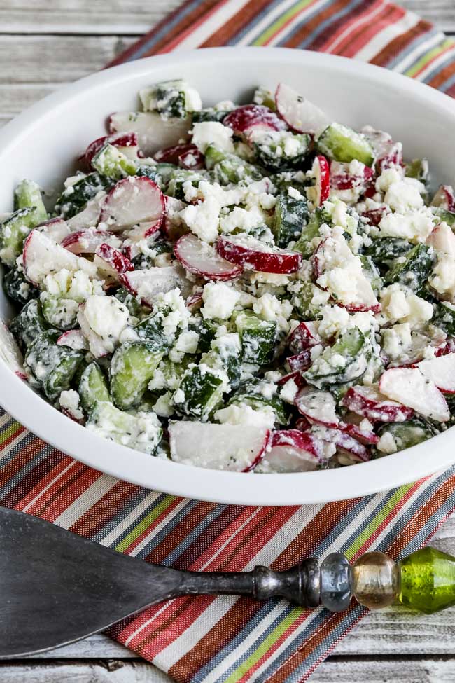 Cucumber and Radish Salad with Feta, Red Wine Vinegar, and Buttermilk Dressing found on KalynsKitchen.com