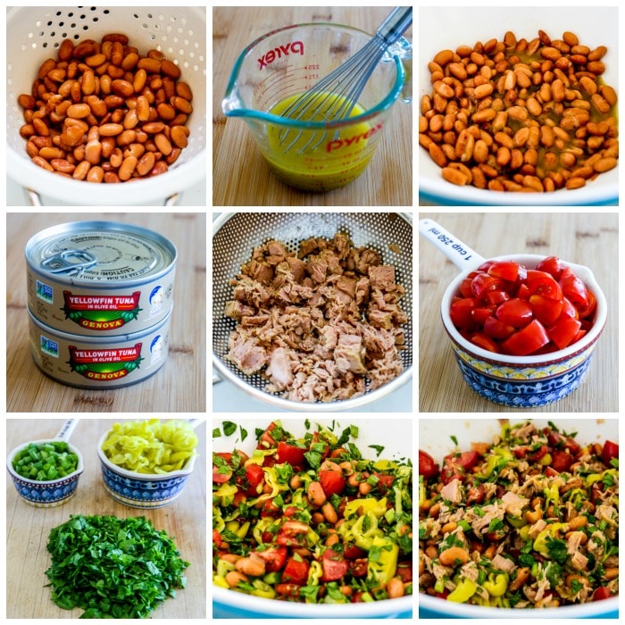 Pinto Bean Salad with Tuna, Tomatoes, and Peperoncini process shots collage