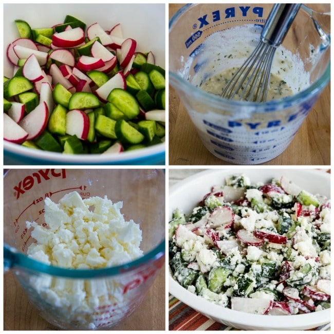 Cucumber and Radish Salad with Feta, Red Wine Vinegar, and Buttermilk Dressing found on KalynsKitchen.com