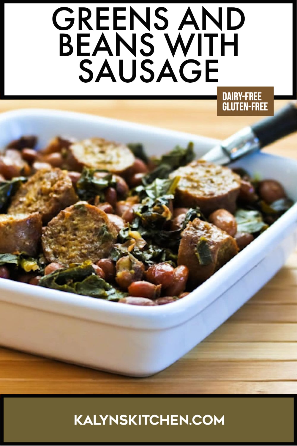Pinterest image of Greens and Beans with Sausage