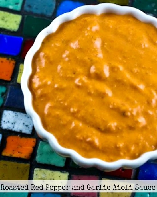 Roasted Red Pepper and Garlic Aioli Sauce found on KalynsKitchen.com