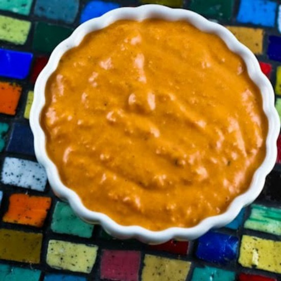 Roasted Red Pepper and Garlic Aioli Sauce found on KalynsKitchen.com