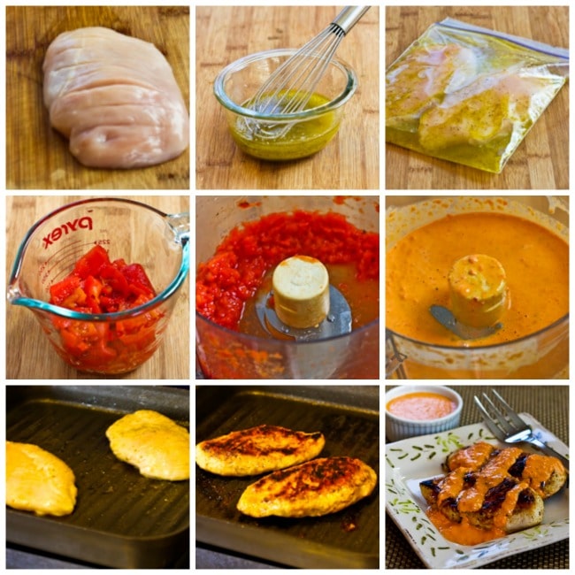 Grilled Garlic Chicken with Roasted Red Pepper Aioli Sauce process shots collage
