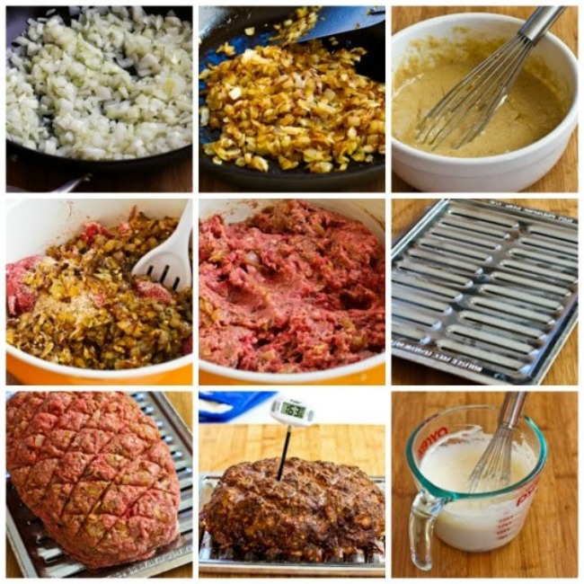 Horseradish Meatloaf with Sour Cream-Horseradish Sauce process shots collage