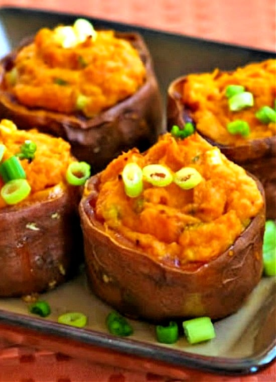 Twice-Baked Sweet Potatoes with Sour Cream and Chipotle finished dish on serving plate
