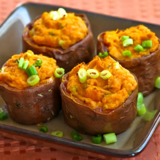 Twice-Baked Sweet Potato Cups with Sour Cream, Chipotle, and Lime found on KalynsKitchen.com