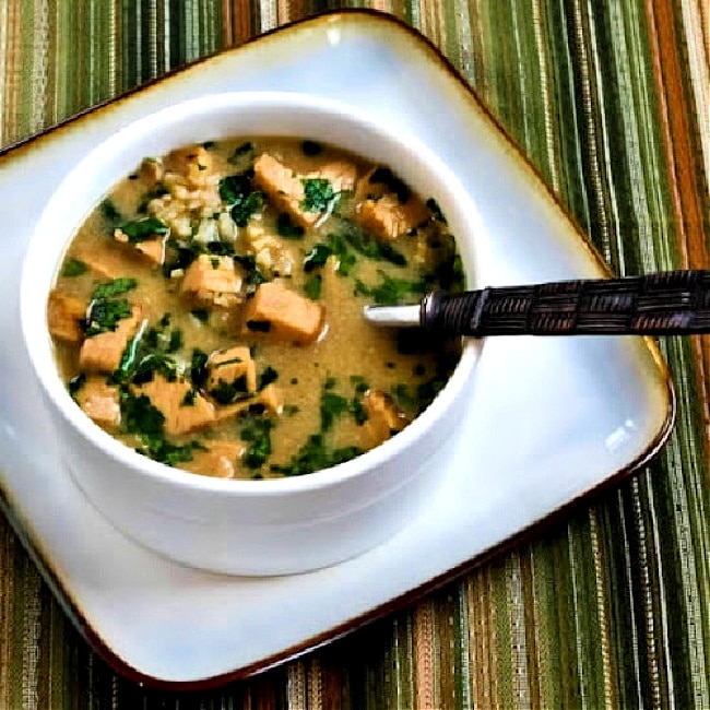 Coconut Lime Turkey Rice Soup thumbnail of finished soup in bowl