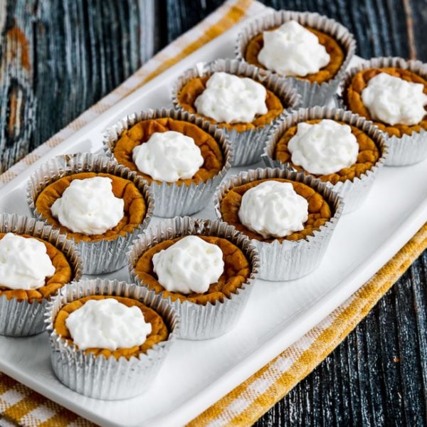 Sugar-Free Spiced Pumpkin Mini Cheesecakes found on KalynsKitchen.com