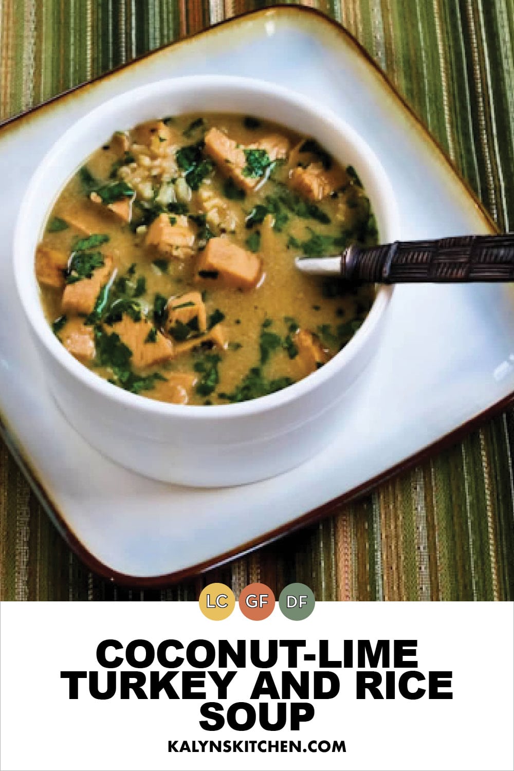 Pinterest image of Coconut-Lime Turkey and Rice Soup